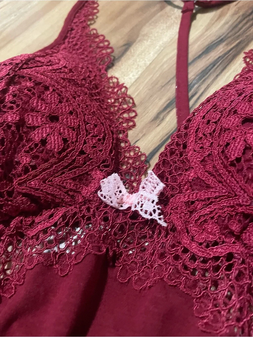 Victoria's Secret Babydoll Chemise Burgundy Red Lace Strappy Slip Dress M
